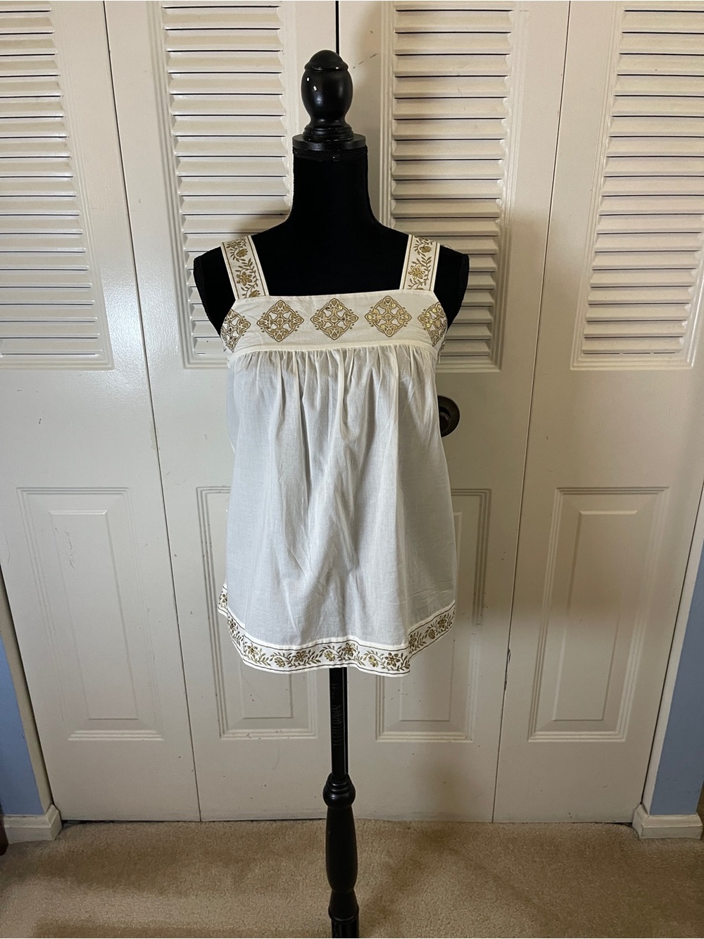 Michael Kors White Embroidered Square-Neck Tank Top